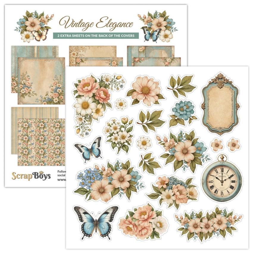 ScrapBoys - Designpapier "Vintage Elegance" Paper Pack 8x8 Inch - 12 Bogen