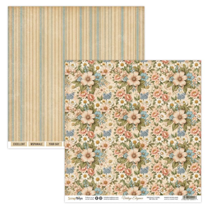 ScrapBoys - Designpapier "Vintage Elegance" Paper Pack 8x8 Inch - 12 Bogen