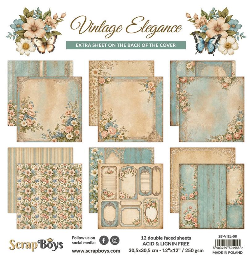 ScrapBoys - Designpapier "Vintage Elegance" Paper Pack 12x12 Inch - 12 Bogen