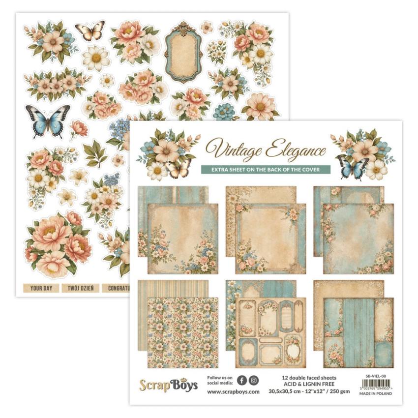 ScrapBoys - Designpapier "Vintage Elegance" Paper Pack 12x12 Inch - 12 Bogen