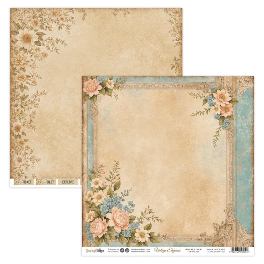 ScrapBoys - Designpapier "Vintage Elegance" Paper Pack 12x12 Inch - 12 Bogen