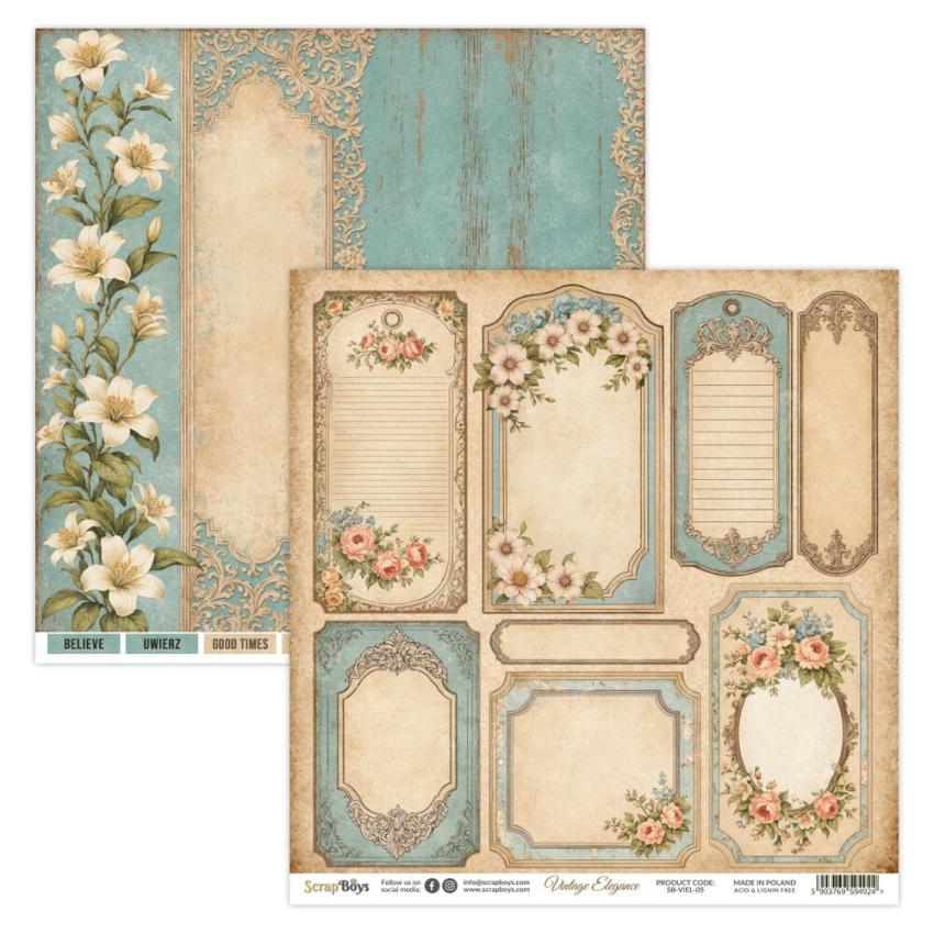 ScrapBoys - Designpapier "Vintage Elegance" Paper Pack 12x12 Inch - 12 Bogen