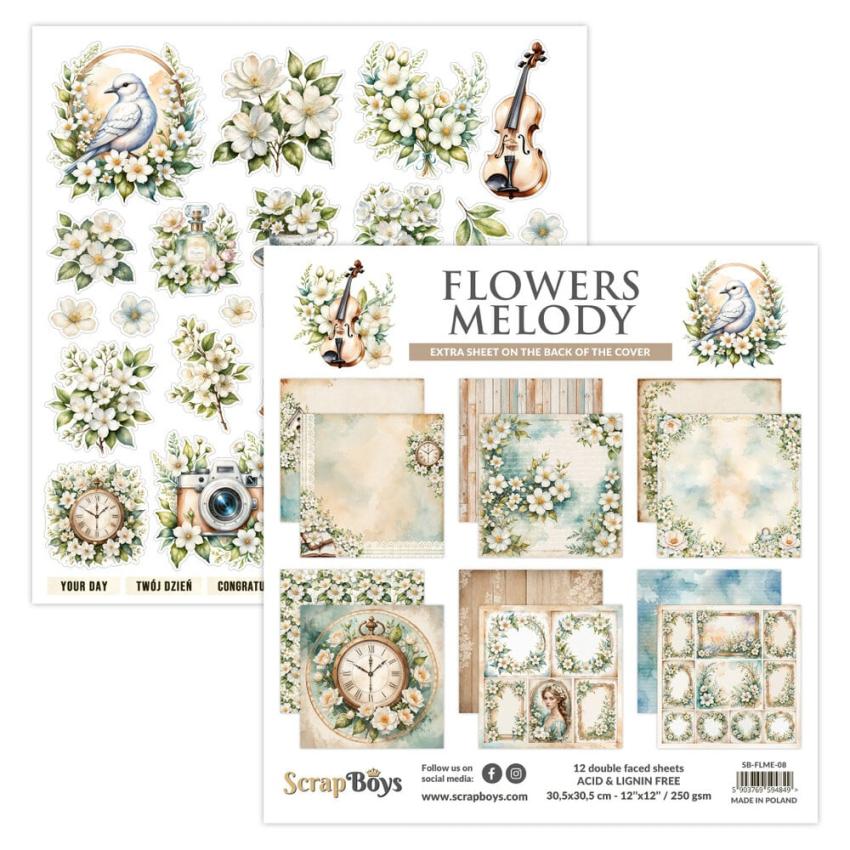 ScrapBoys - Designpapier "Flowers Melody" Paper Pack 12x12 Inch - 12 Bogen