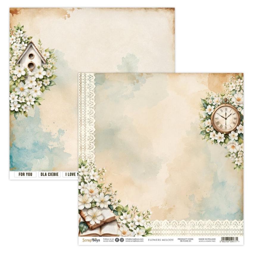 ScrapBoys - Designpapier "Flowers Melody" Paper Pack 12x12 Inch - 12 Bogen