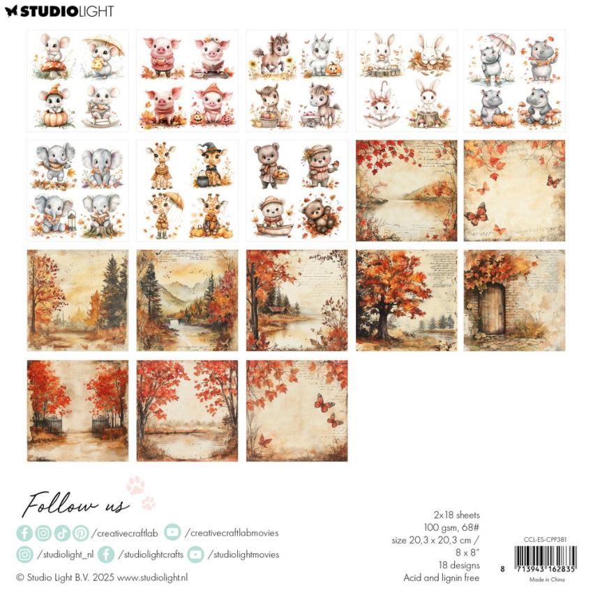 Creative Craft Lab - Studio Light - Designpapier "Fall in Love" Collage Paper Pad 20,3x20,3 cm - 36 Bogen
