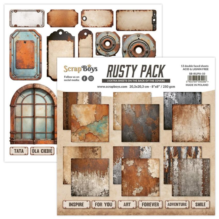 ScrapBoys - Designpapier "Rusty Pack" Paper Pack 8x8 Inch - 12 Bogen