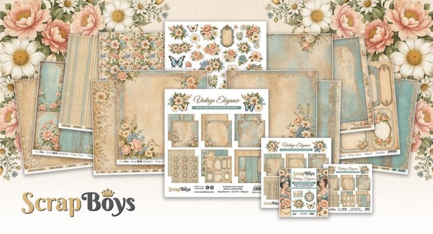 ScrapBoys - Stanzteile "Vintage Elegance" Pop Up Paper Pack 6x6 Inch - 24 Bogen