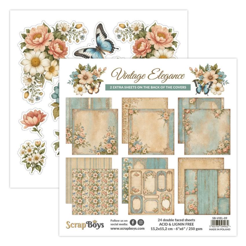 ScrapBoys - Designpapier "Vintage Elegance" Paper Pack 6x6 Inch - 24 Bogen