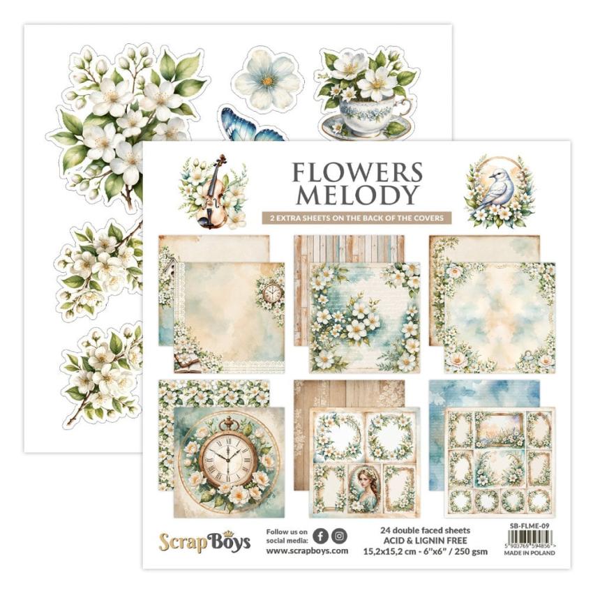 ScrapBoys - Designpapier "Flowers Melody" Paper Pack 6x6 Inch - 24 Bogen