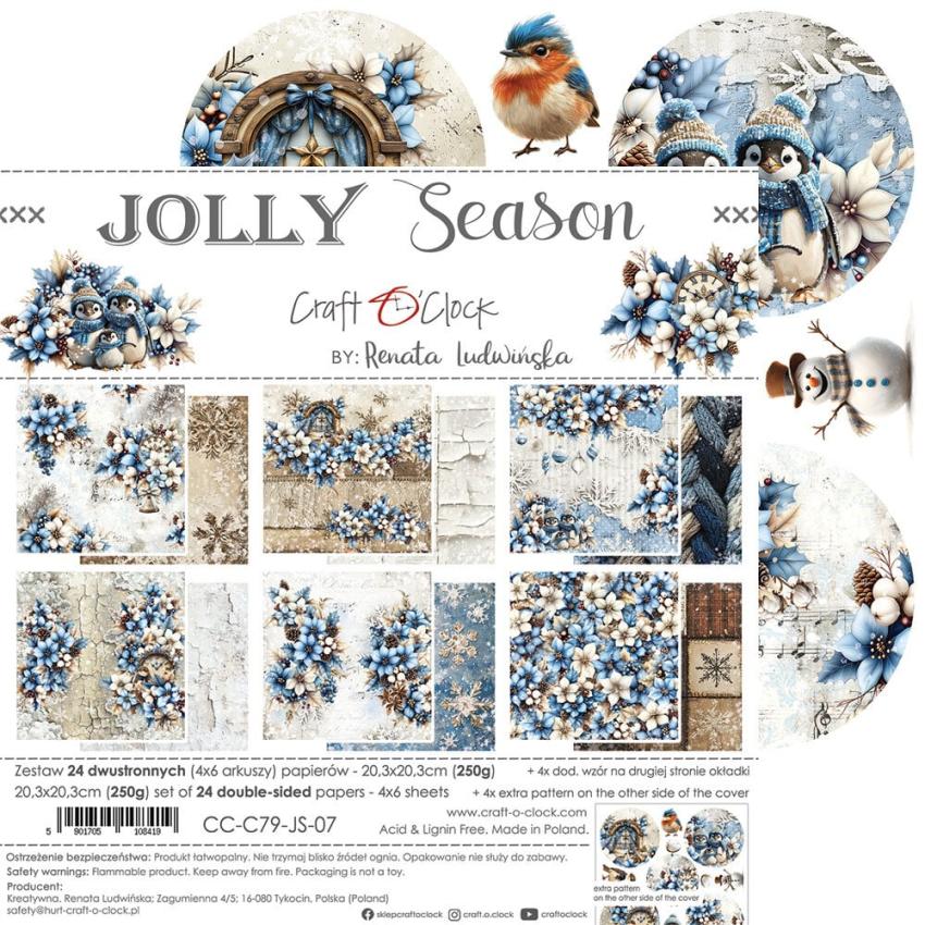 Craft OClock - Designpapier "Jolly Season" Paper Pack 8x8 Inch - 24 Bogen