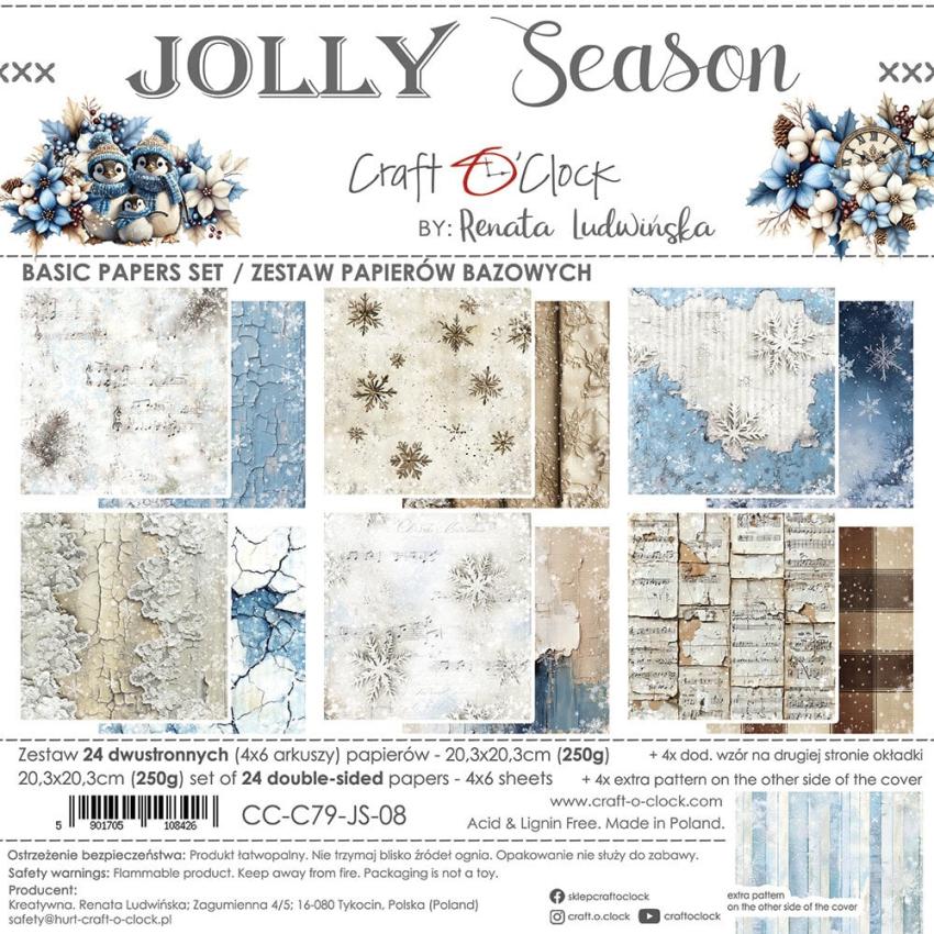 Craft OClock - Designpapier "Jolly Season" Basic Paper Pack 8x8 Inch - 24 Bogen