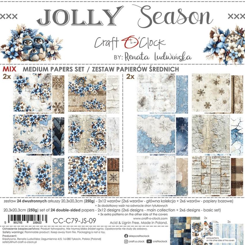 Craft OClock - Designpapier "Jolly Season" Medium Paper Pack 8x8 Inch - 24 Bogen