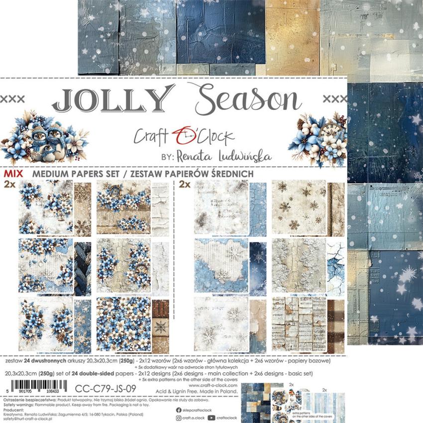 Craft OClock - Designpapier "Jolly Season" Medium Paper Pack 8x8 Inch - 24 Bogen
