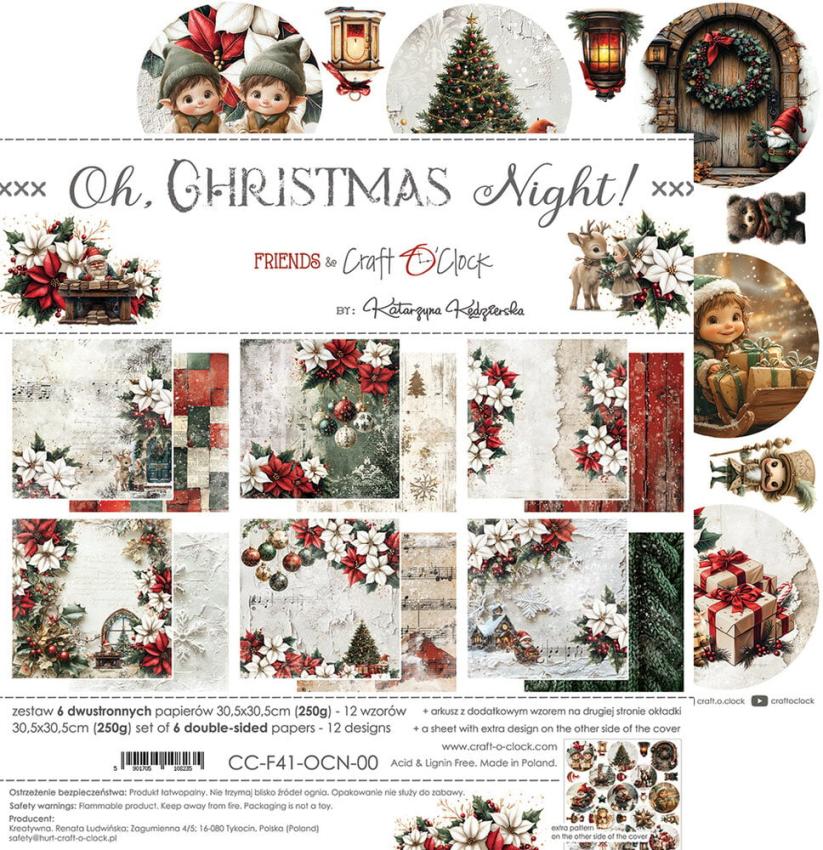 Craft OClock - Designpapier "Oh Christmas Night" Paper Pack 12x12 Inch - 6 Bogen