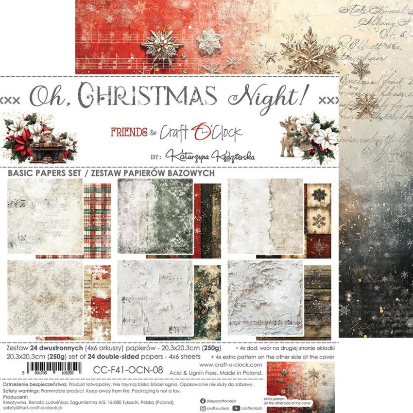 Craft OClock - Designpapier "Oh Christmas Night" Medium Paper Pack 8x8 Inch - 24 Bogen