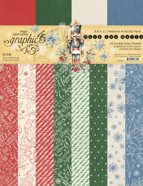 Graphic 45 - Designpapier "Deck the Halls" Patterns & Solid Pad 8,5x11 Inch - 16 Bogen