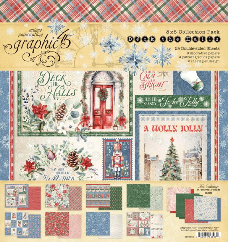 Graphic 45 - Designpapier "Deck the Halls" Collection Pack 8x8 Inch - 24 Bogen
