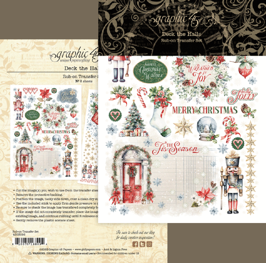 Graphic 45 - Transfer Aufkleber "Deck the Halls" Rub-On