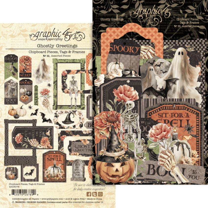 Graphic 45 - Stanzteile "Ghostly Greetings" Chipboard Tags & Frames
