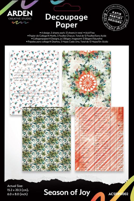 Arden Creative Studio - Decopatch Papier "Season of Joy" Decoupage Paper 5x7 Inch - 12 Bogen