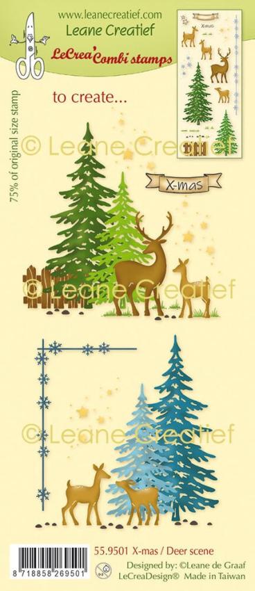 Leane Creatief - Stempelset "X-Mas Deer Scene" LeCrea Combi Clear Stamps