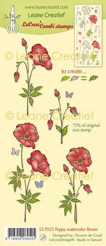 Leane Creatief - Stempelset "Poppy Watercolor Flowers" LeCrea Combi Clear Stamps