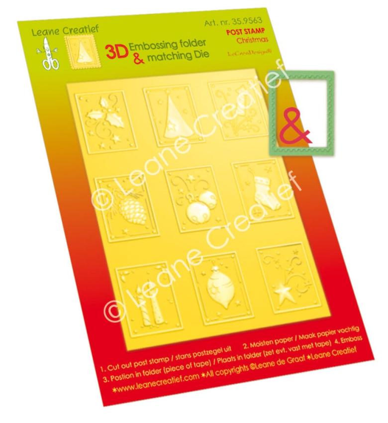 Leane Creatief - Prägefolder & Stanzschablone "Post Stamps Christmas" 3D Embossing Folder & Dies