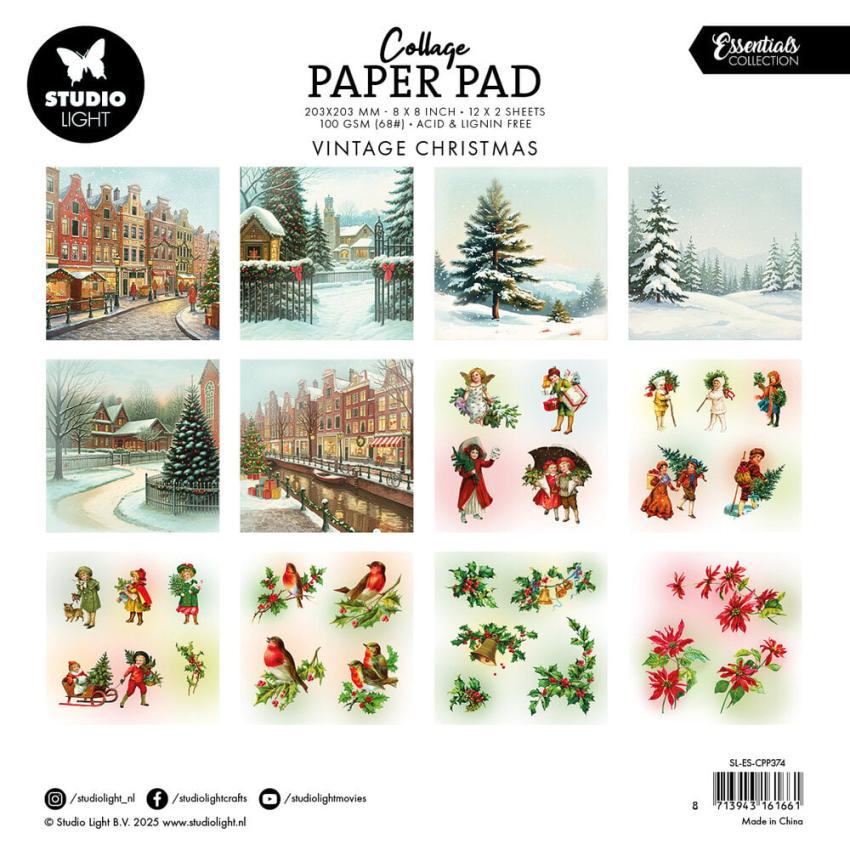 Studio Light - Designpapier "Vintage Christmas" Collage Paper Pad 8x8 Inch - 24 Bogen