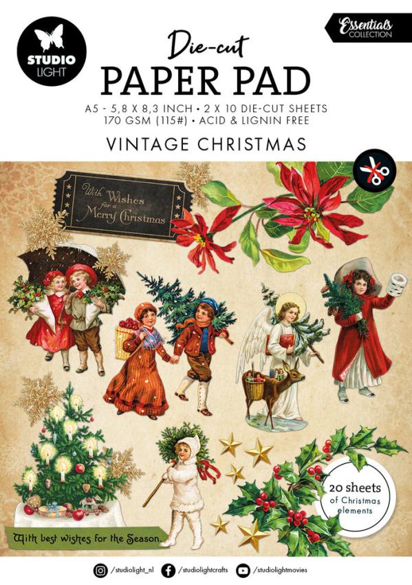Studio Light - Stanzpapierbblock A5 "Vintage Christmas" Die Cut Paper Pad - 20 Bogen