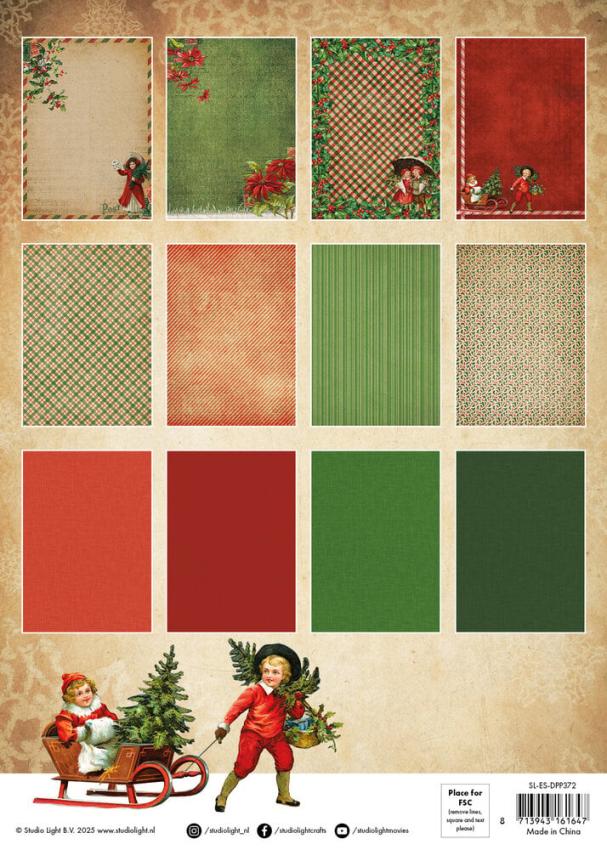 Studio Light - Designpapier "Vintage Christmas" Designer Paper Pad A4 - 36 Bogen