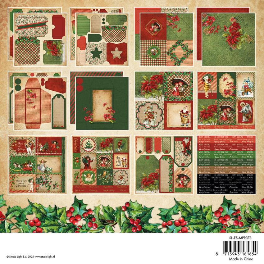 Studio Light - Designpapier "Vintage Christmas" Mixed Paper Pad 8x8 Inch - 36 Bogen