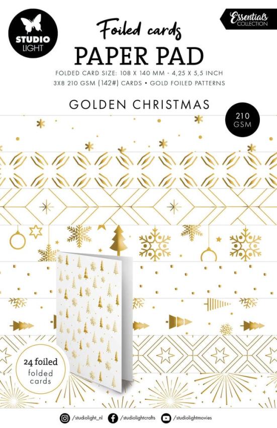 Studio Light - Foliertes Papier "Golden Christmas" Foiled Cards Paper Pad 10,8x14cm - 24 Bogen