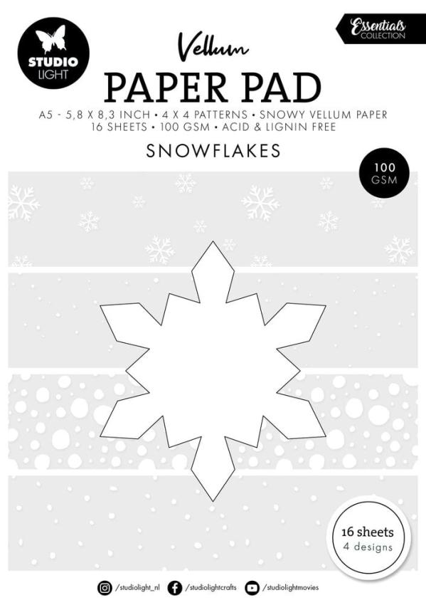 Studio Light - Pergamentpapier "Snowflakes" Vellum Paper Pad 5,8x8,3 Inch - 16 Bogen