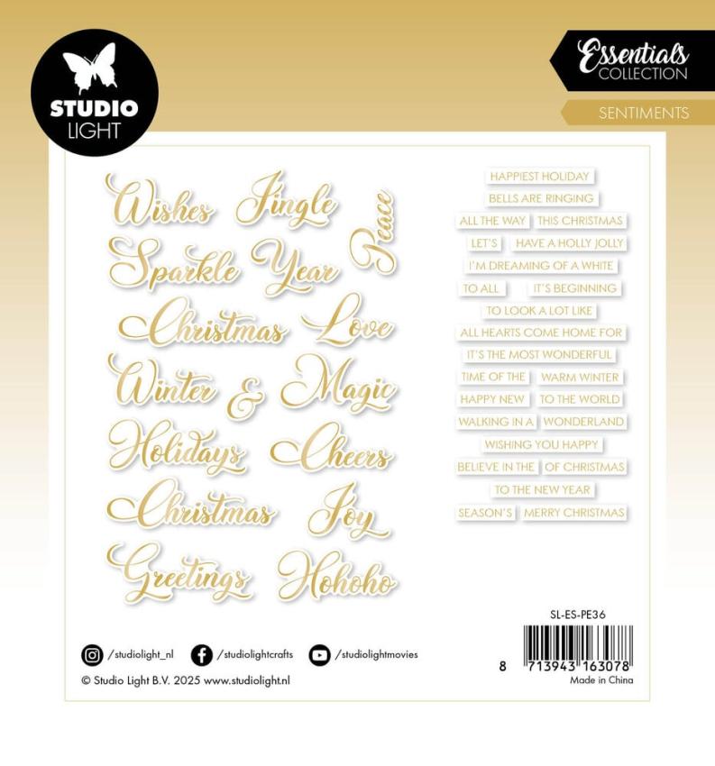 Studio Light - Stanzteile "Christmas Classic Gold" Paper Elements Sentiments Foil 