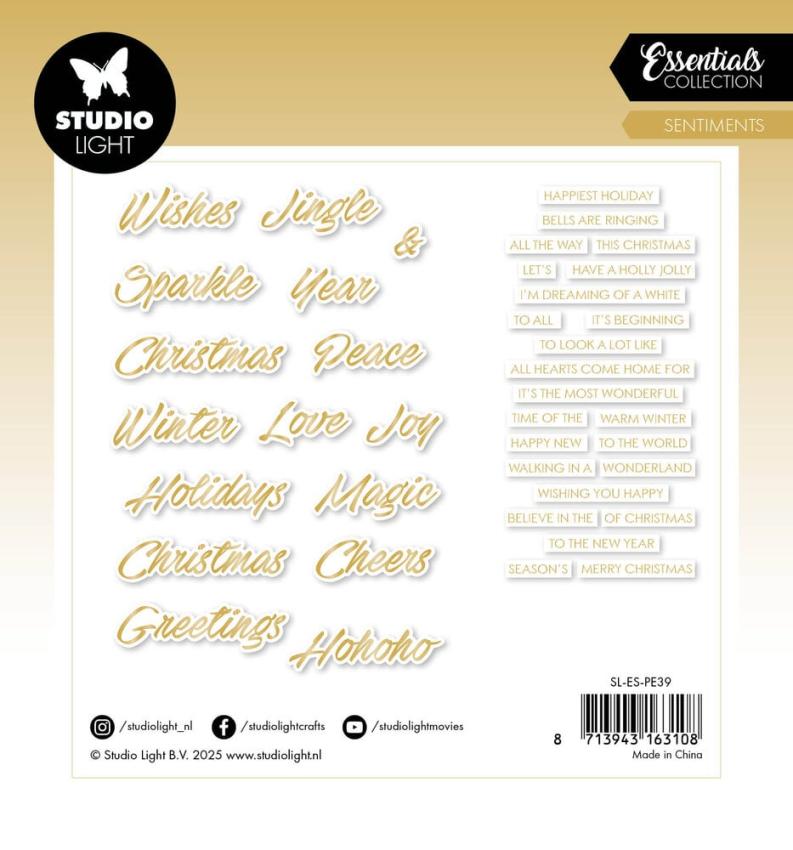 Studio Light - Stanzteile "Trendy Gold Christmas" Paper Elements Sentiments Foil 