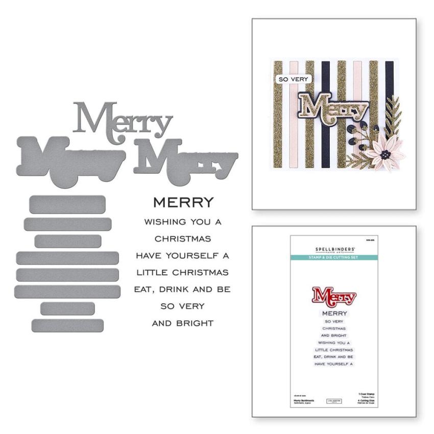 Spellbinders - Stempelset & Stanzschablone "Merry Sentiments" Clear Stamps & Dies