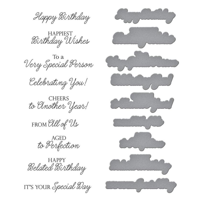 Spellbinders - Buchdrucktechnik "Birthday Wishes Sentiments" BetterPress Plate & Dies