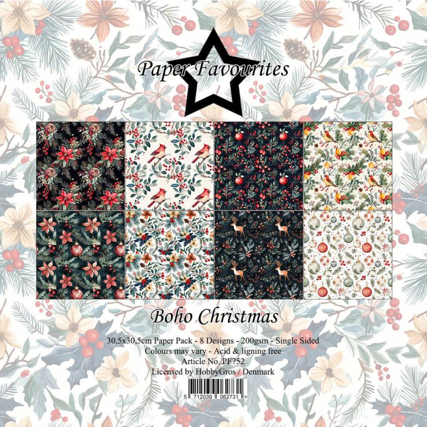 Paper Favourites - Designpapier "Boho Christmas" Paper Pack 12x12 Inch 8 Bogen