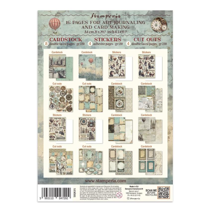 Stamperia - Papier, Aufkleber & Stanzteile "Voyages Fantastiques" Junk Journal Backgrounds,Stickers,Cut-Outs