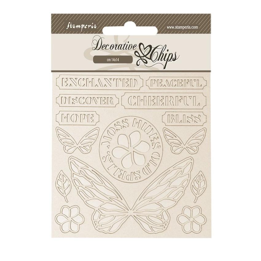 Stamperia - Holzteile 14x14 cm "Butterfly" Decorative Chips