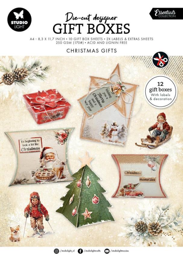 Studio Light - Geschenkboxen "Christmas" Die Cut Paper Gift Boxes - 12 Bogen