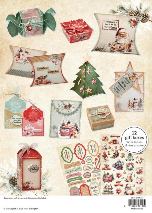 Studio Light - Geschenkboxen "Christmas" Die Cut Paper Gift Boxes - 12 Bogen