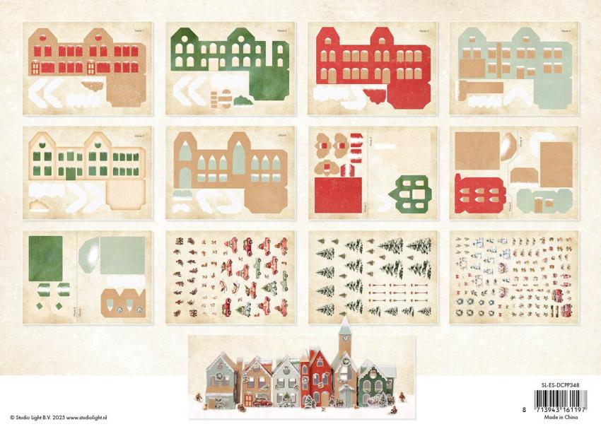 Studio Light - Weihnachtsdorf Bastelset "Christmas Village" Die Cut DIY Village - 12 Bogen