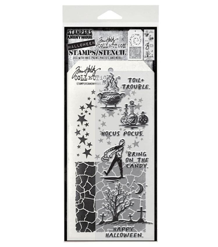 Stampers Anonymous - Stempelset & Schablone "Halloween Sketch" Clear Stamp & Stencil Design by Tim Holtz