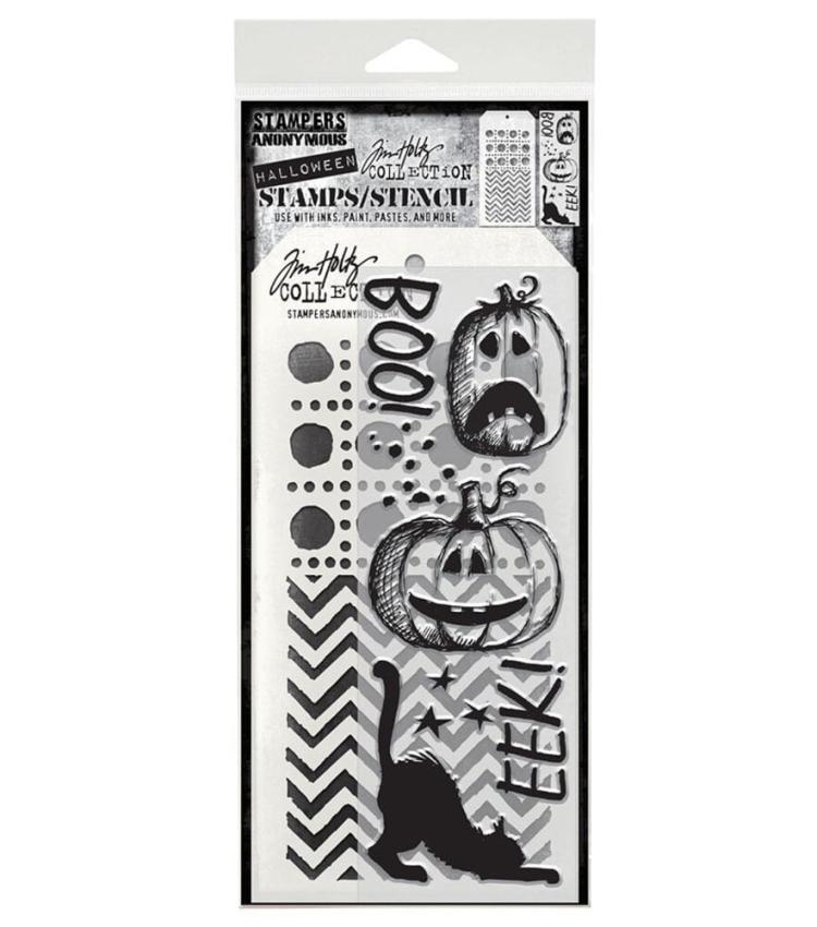 Stampers Anonymous - Stempelset & Schablone "Eek A Boo" Clear Stamp & Stencil Design by Tim Holtz