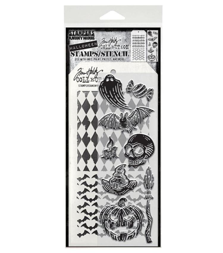 Stampers Anonymous - Stempelset & Schablone "Carved Frights" Clear Stamp & Stencil Design by Tim Holtz