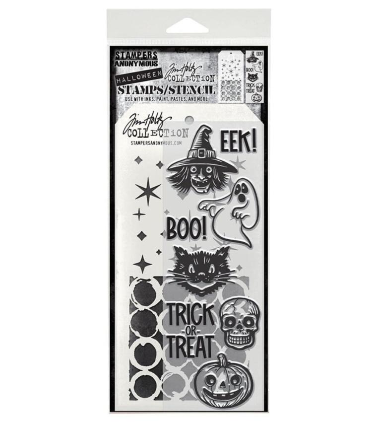 Stampers Anonymous - Stempelset & Schablone "Retro Frights" Clear Stamp & Stencil Design by Tim Holtz