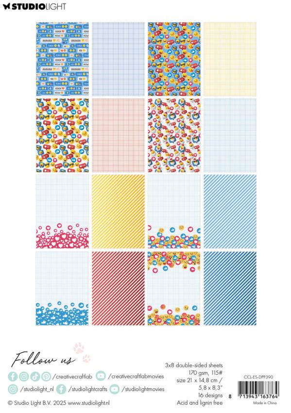 Creative Craft Lab - Studio Light - Designpapier "Speak Emoji " Paper Pack 21x14,8 cm - 24 Bogen
