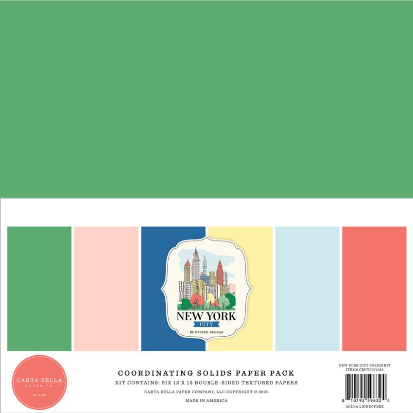 Carta Bella - Cardstock "New York City" Coordinating Solids Paper Pack 12x12 Inch - 6 Bogen
