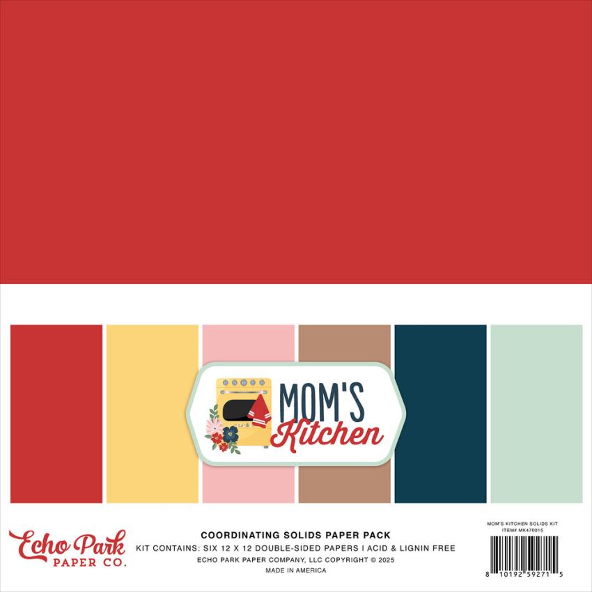 Echo Park - Cardstock "Mom's Kitchen" Coordinating Solids Paper 12x12 Inch - 6 Bogen 